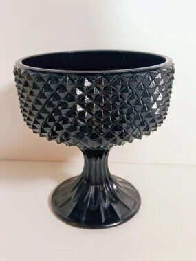 Vintage Indiana Glass Tiara Black Diamond Point Pedestal Compote Bowl Candy Dish